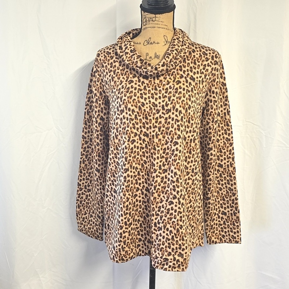 J‎ Jill Womens sz L Sweater Turtle Neck Brown Leopard Cozy Soft Chic Long Sleeve